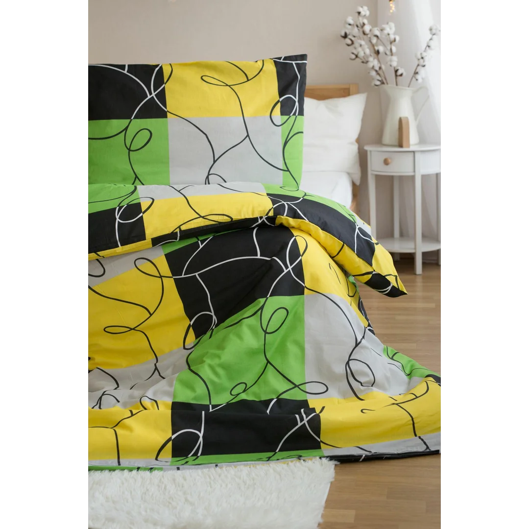 Komplet pościeli 4 szt. 140x200-2szt 70x90 - 2szt.Krata limionkowa czarna z mikrofibry PB25