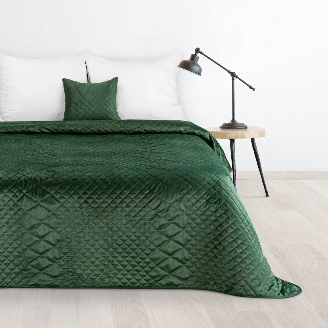 Narzuta dekoracyjna 220x240 Luiz 3 zielona ciemna welurowa geometryczna