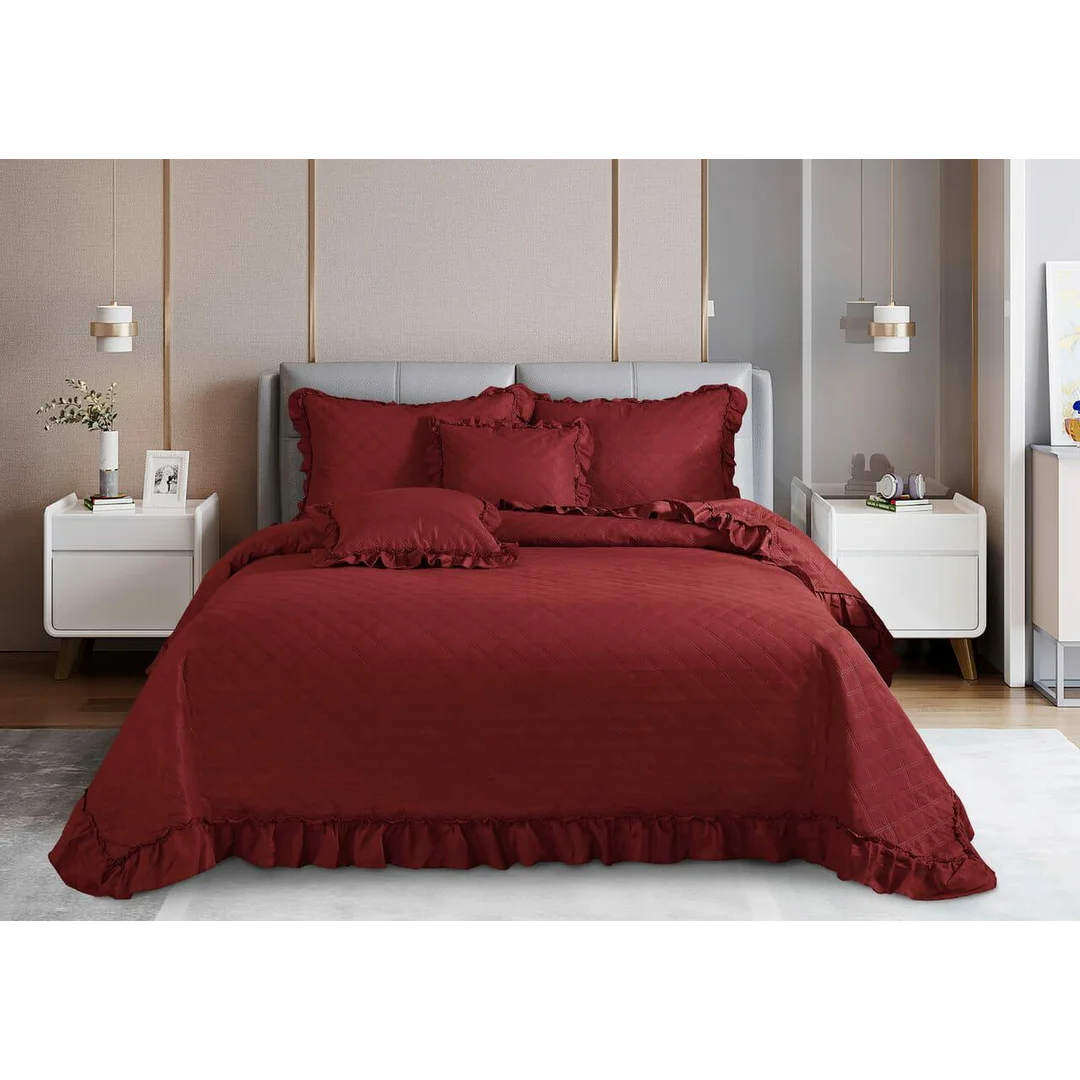 Narzuta z falbanką 160x220 Ruffy bordowa falbanka romby glamour dekoracyjna I2