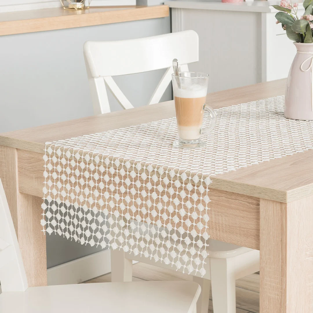 Obrus bieżnik 40x140 off white gipiurowy z lurexem Bianca