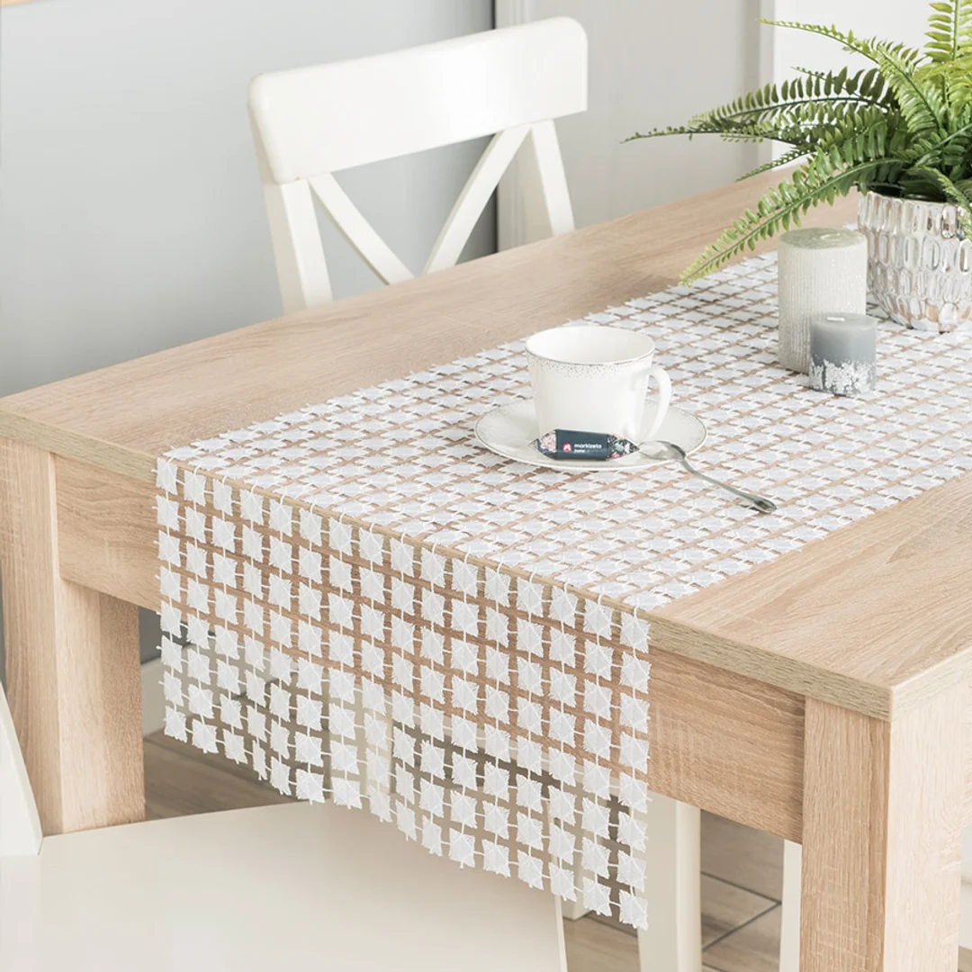 Obrus bieżnik gipiurowy 40x140 001 biały z lurexem Jasmina