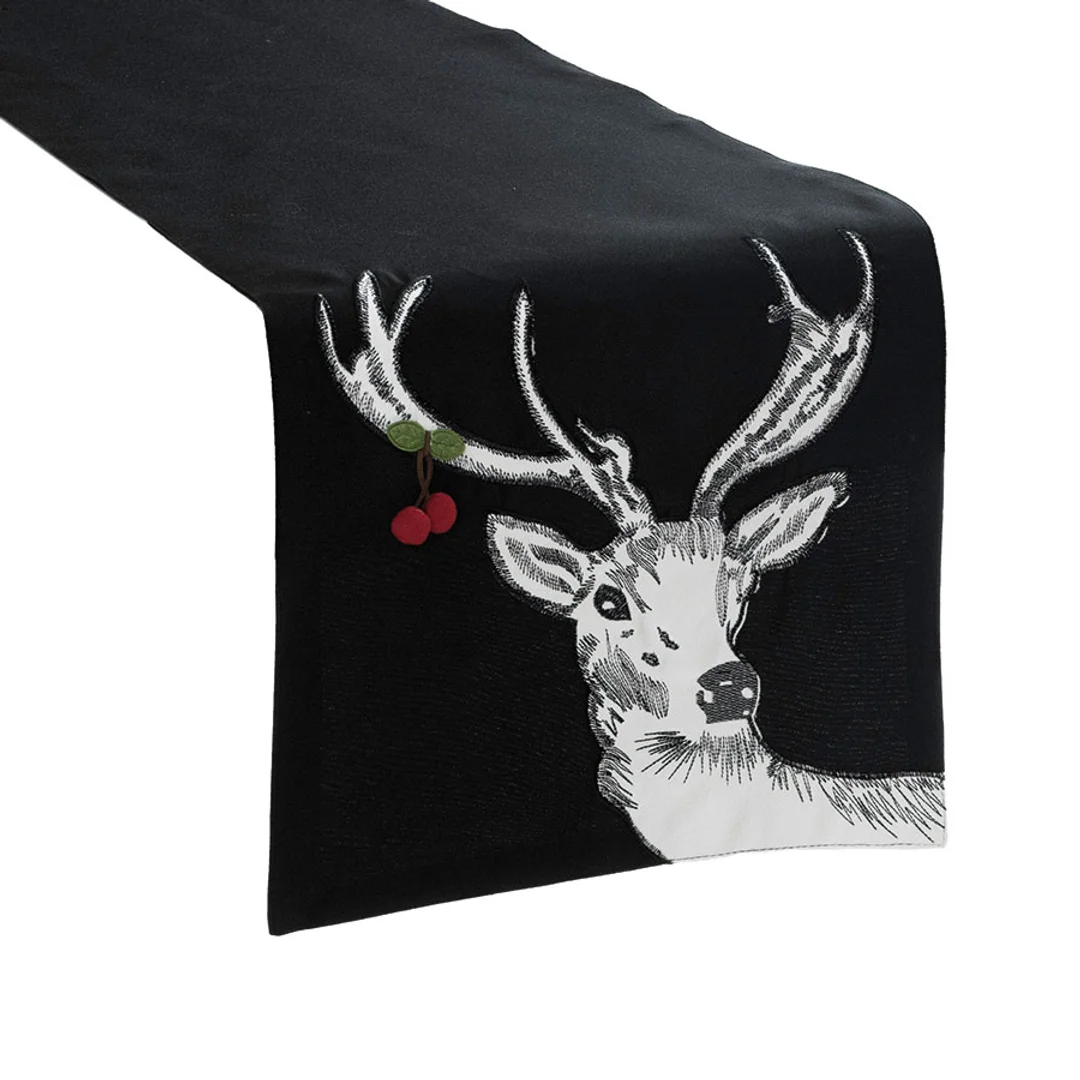 Obrus bieżnik świąteczny 35x140 010 czarny Rudolf