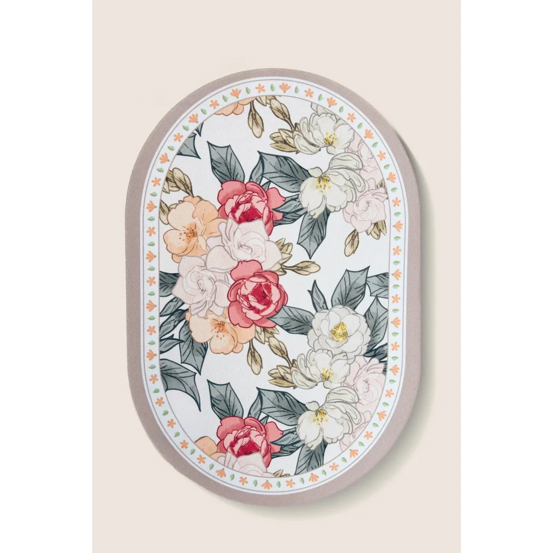 Podkładka na stół 30x45 Floral biała zielona kwiaty owalna pod talerze