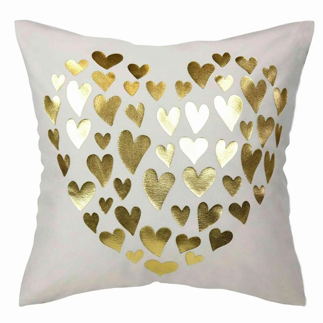 Poduszka dekoracyjna 40x40 Gold Love velvet serca biała złota Walentynki