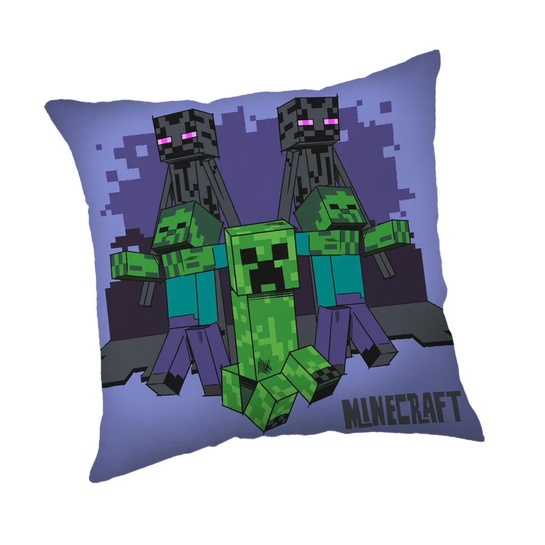 Poduszka dziecięca 40x40 Minecraft Moby przychodzą po ciebie fioletowa JF24
