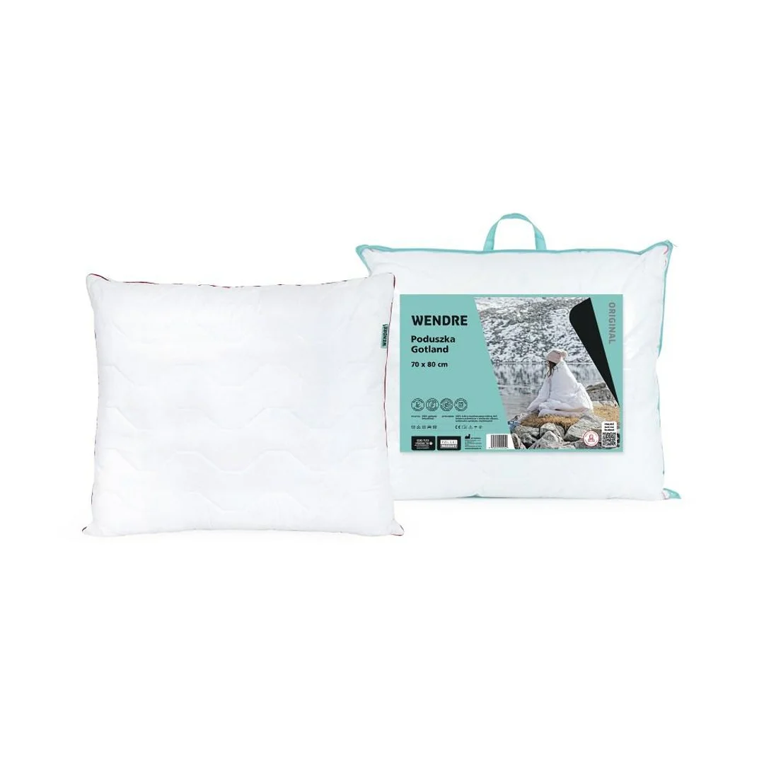 Poduszka Gotland 50x60 biała mikrofibra czerwona wypustka lamówka w torbie