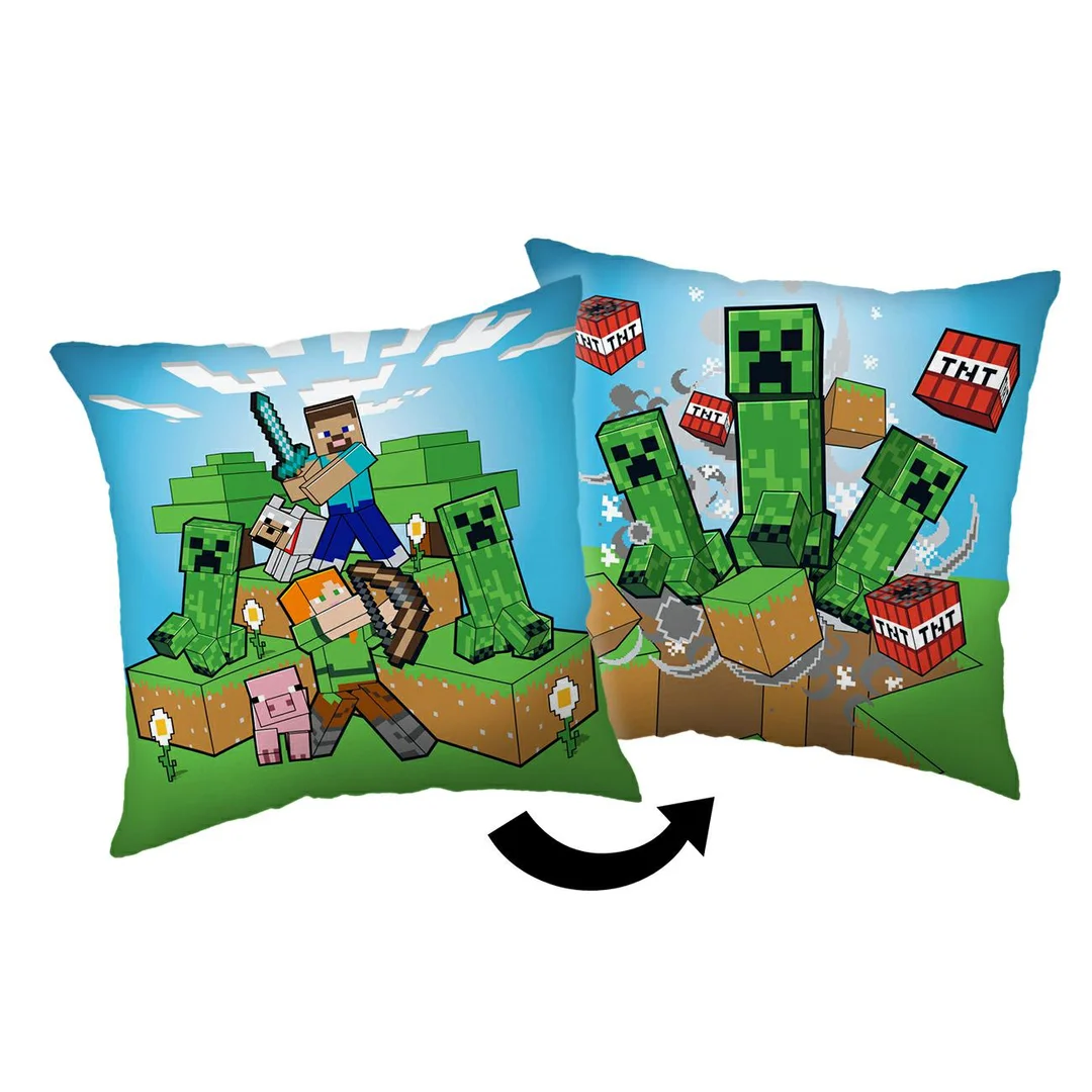 Poduszka Minecraft Creeper Rush 02 niebieska zielona JF24