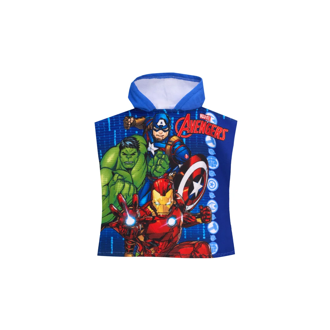 Poncho dla dzieci 50x100 AVENGERS granatowy ręcznik z kapturem mikrofibra Faro