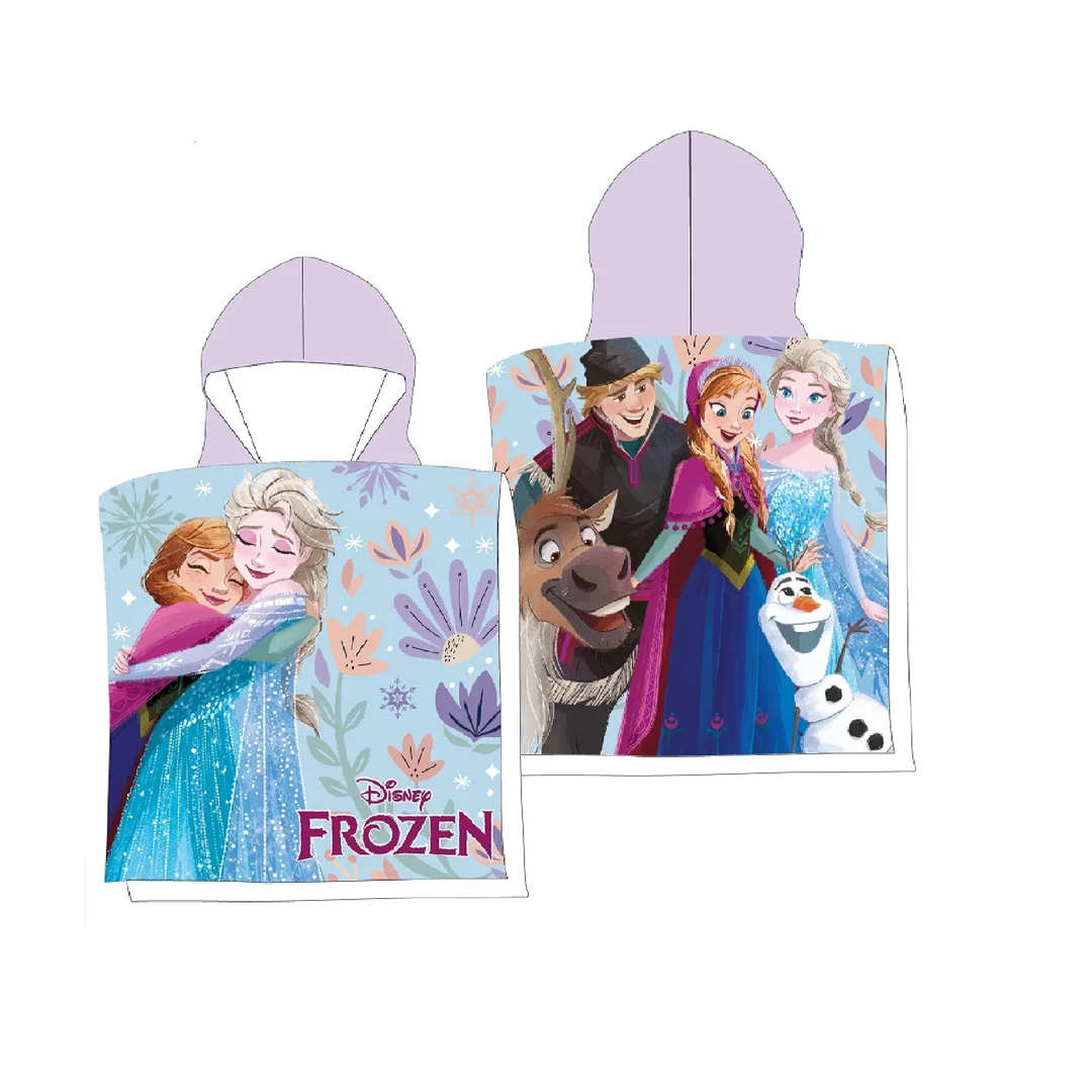 Poncho dla dzieci 50x100 FROZEN fioletowy ręcznik z kapturem mikrofibra Faro