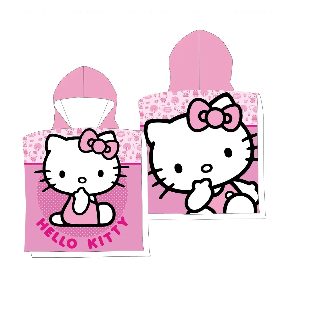 Poncho dla dzieci 50x100 HELLO KITTY różowy ręcznik z kapturem mikrofibra Faro