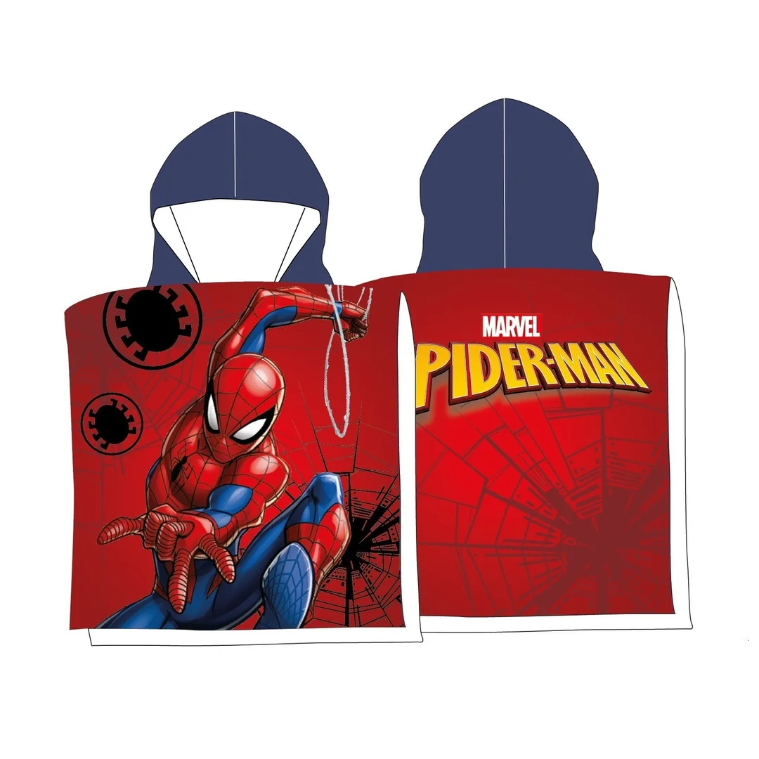 Poncho dla dzieci 50x100 SPIDERMAN czerwony granatowy ręcznik z kapturem mikrofibra Faro