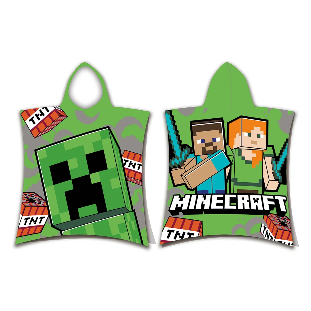 Poncho dla dzieci 50x115 Minecraft zielony ręcznik z kapturem dziecięcy Jf24