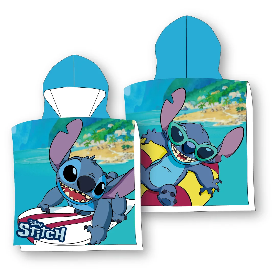 Poncho dla dzieci 55x110 LILO&STITCH niebieski ręcznik z kapturem bawełniany Faro
