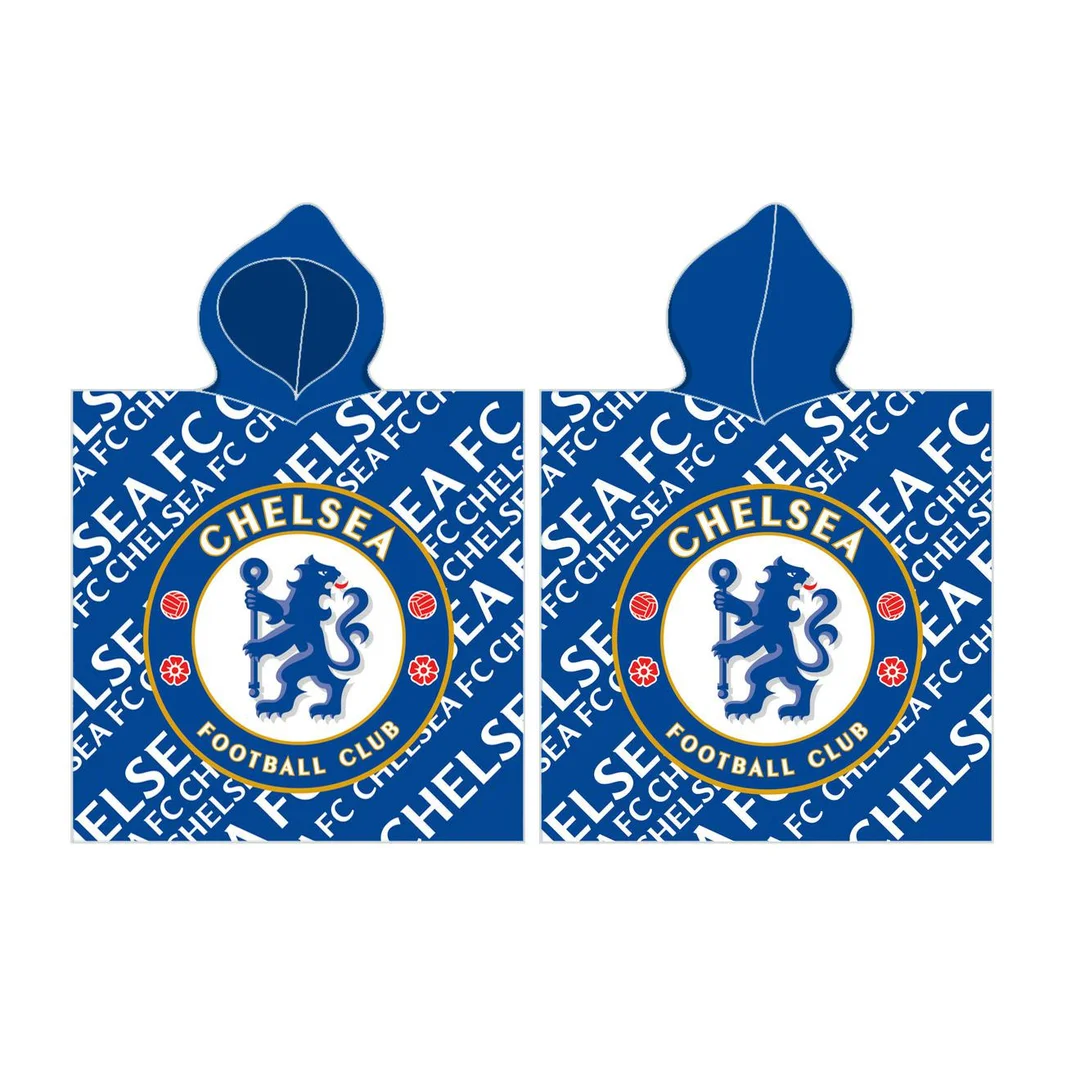 Poncho dla dzieci 60x120 Chelsea 1718 Londyn Herb Football Club niebieskie ręcznik z kapturem