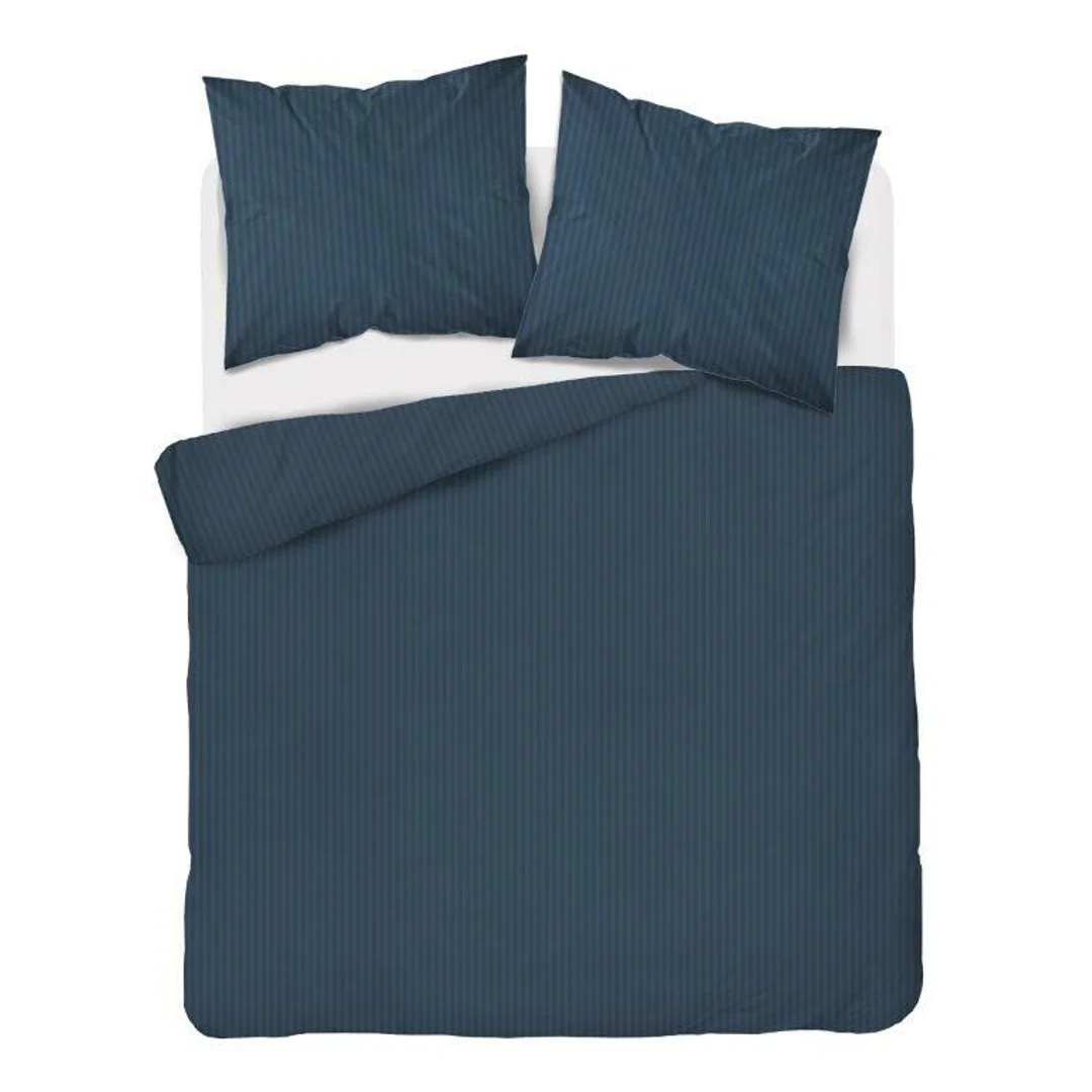 Pościel adamaszkowa 160x200 denim granatowa jednobarwna paski 1 cm Pure
