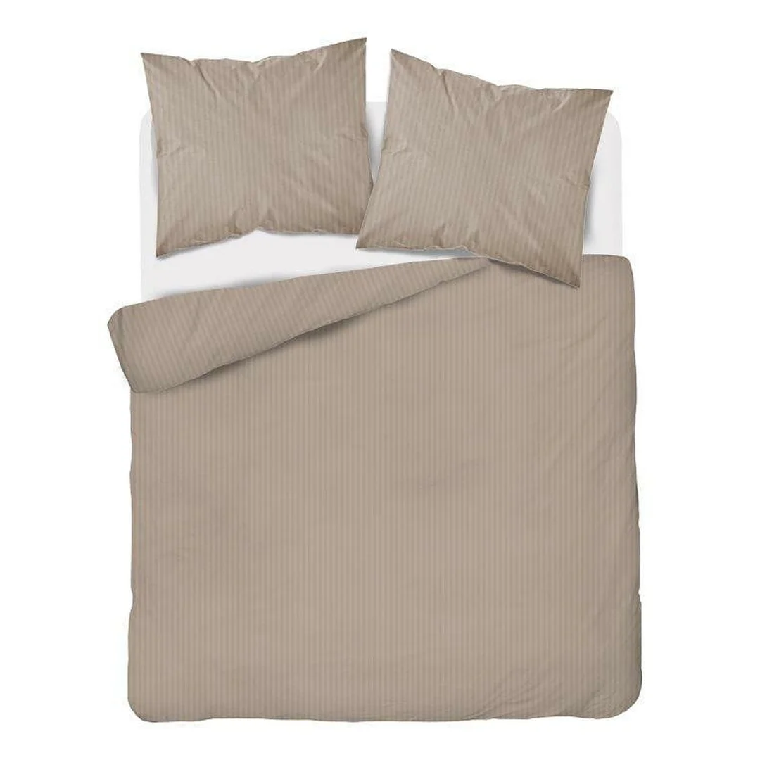 Pościel adamaszkowa 160x200 taupe beżowa ciemna jednobarwna paski 1 cm Pure