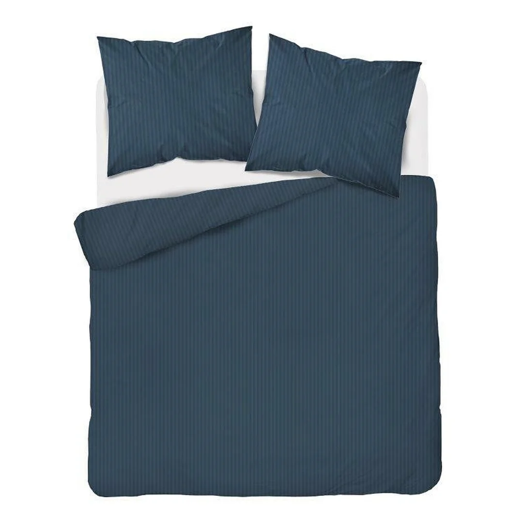 Pościel adamaszkowa 220x200 denim granatowa jednobarwna paski 1 cm Pure