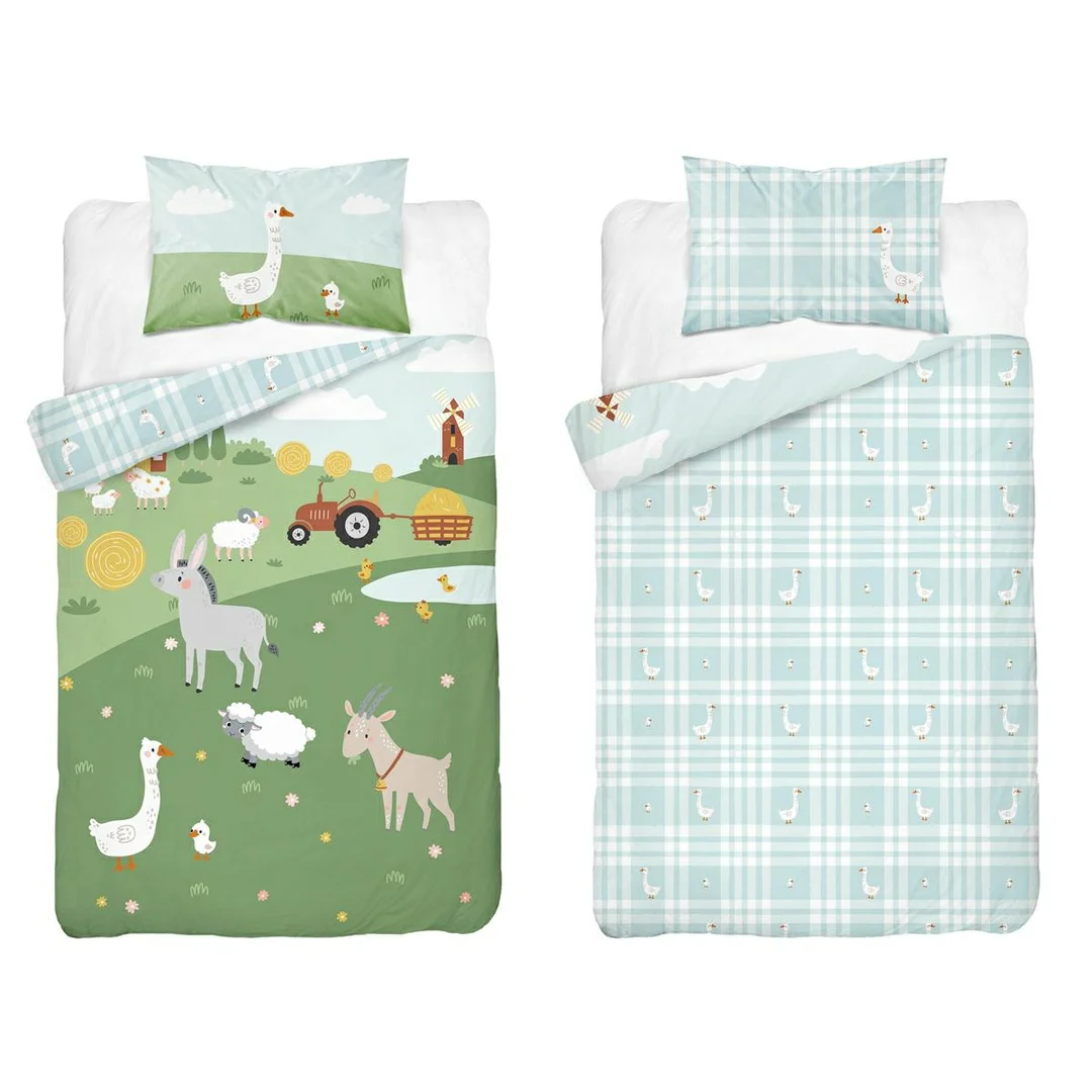 Pościel bambusowa dziecięca 100x135 farma i błękitna kratka – 4792 A – Baby Bamboo