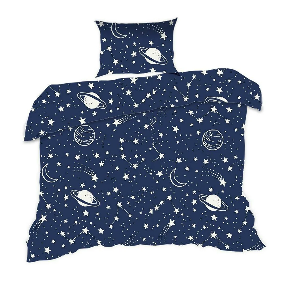 Pościel bawełniana 100x135 7K gwiazdozbiór granatowa planety Kids 24 z poszewką 40x60
