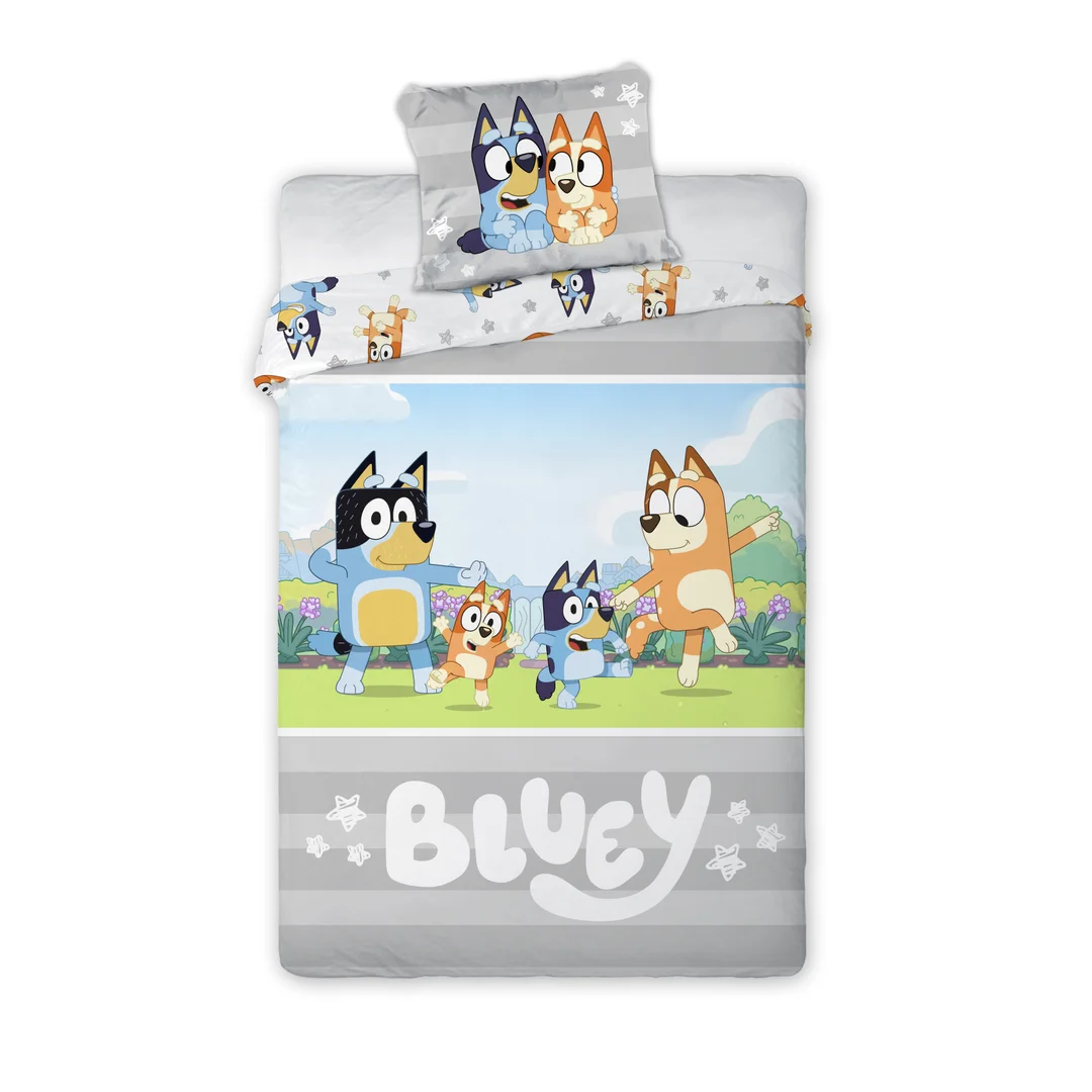 Pościel bawełniana 100x135 Bluey Pieski szara 031 poszewka 40x60 Faro