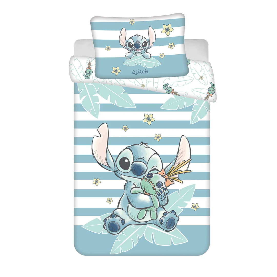 Pościel bawełniana 100x135 Lilo and Stitch Tropical Hugs niebieska do łózeczka poszewka 40x60 JF24