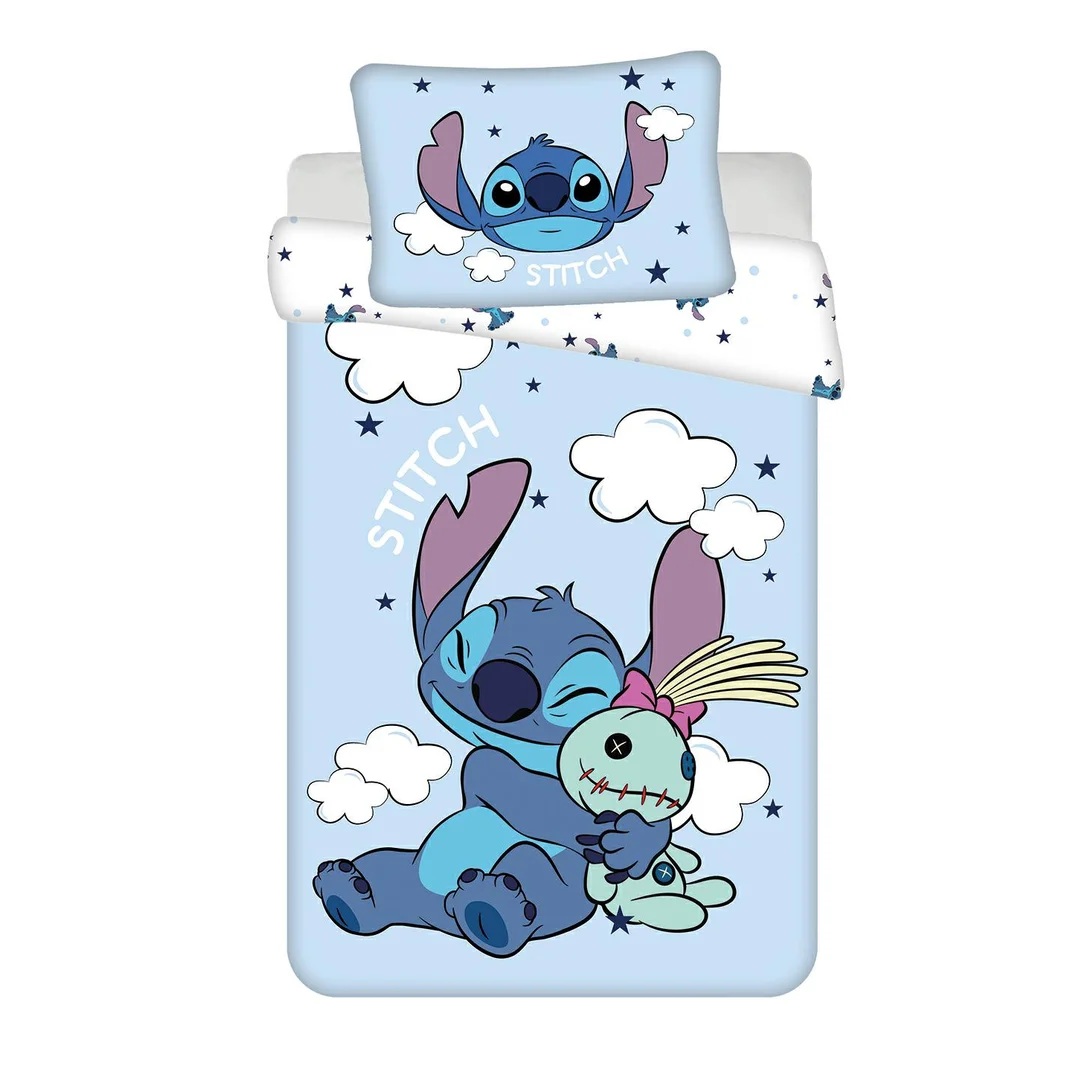 Pościel bawełniana 100x135 Lilo & Stitch niebieska poszewka 40x60 JF24