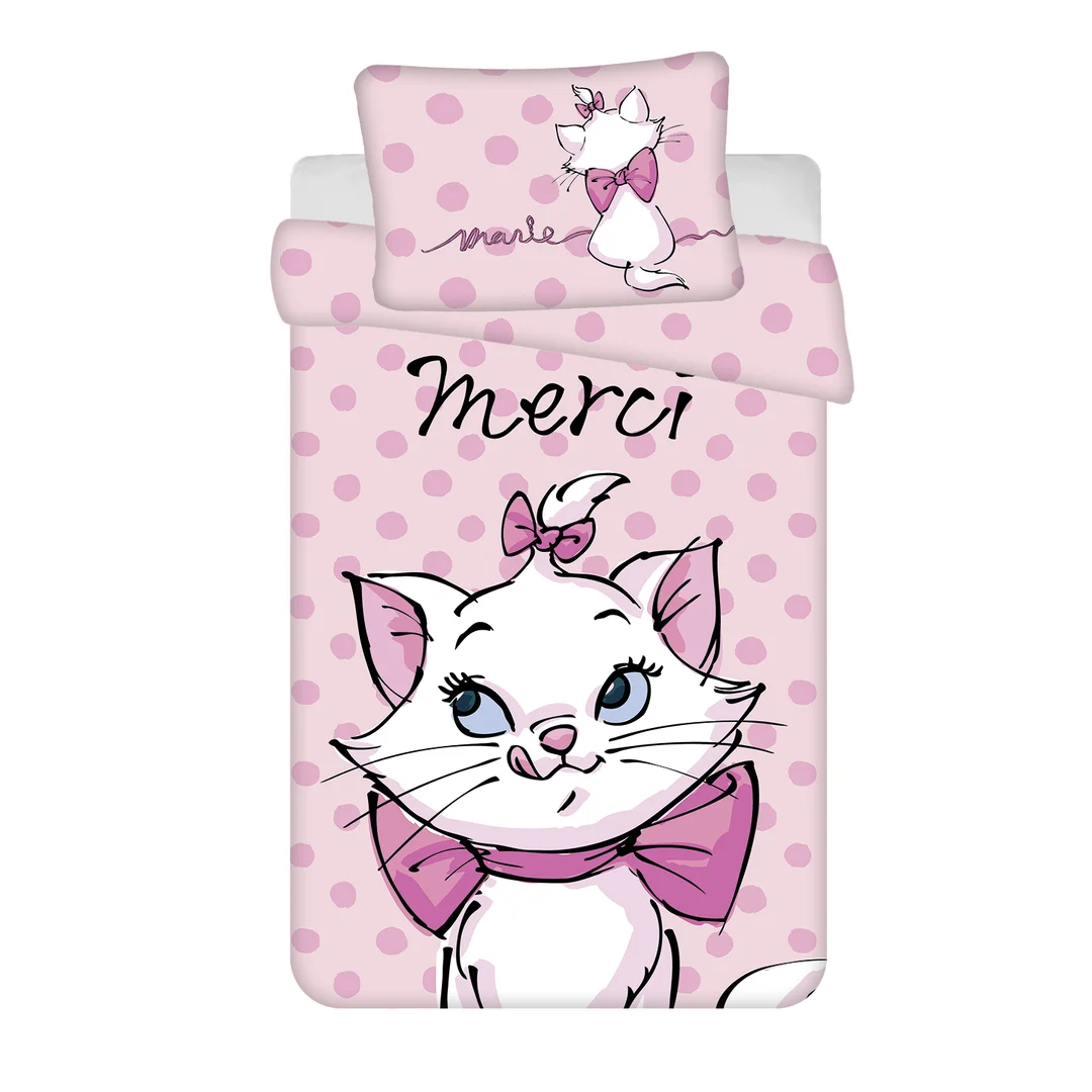Pościel bawełniana 100x135 Marie Cat Merci różowa poszewka 40x60 JF24