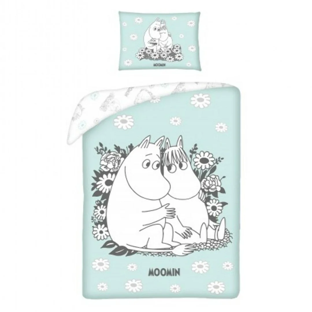 Pościel bawełniana 100x135 Muninki miętowa poszewka 40x60 Kids 12 Halantex