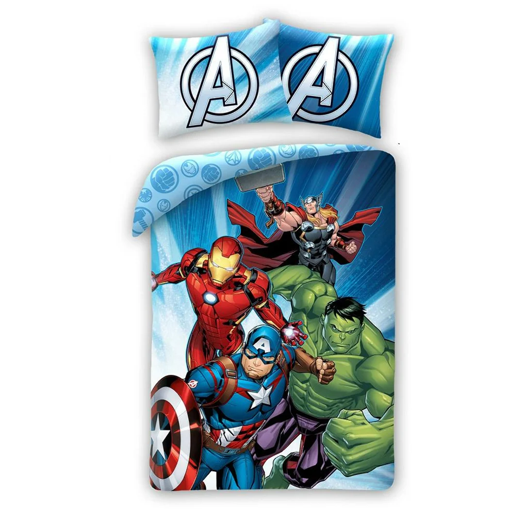 Pościel bawełniana 140x200 Avengers niebieska poszewka 70x90 1925BL Kids 12 Halantex