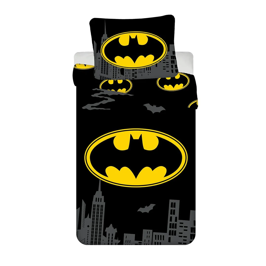 Pościel bawełniana 140x200 Batman The Emblem czarna żółta poszewka 70x90 JF24
