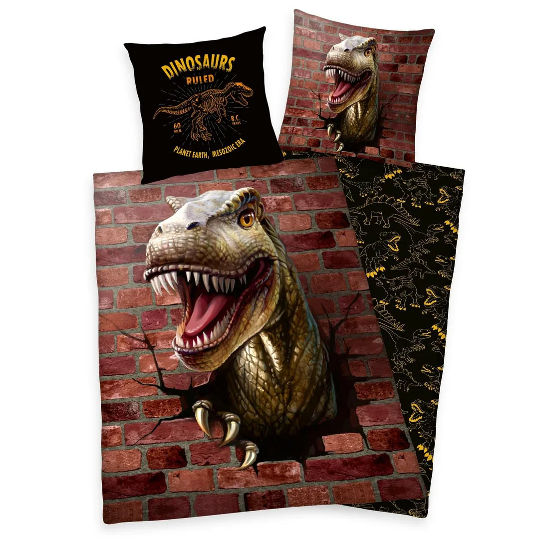 Pościel bawełniana 140x200 Dino 3D brązowa poszewka 70x90 H24