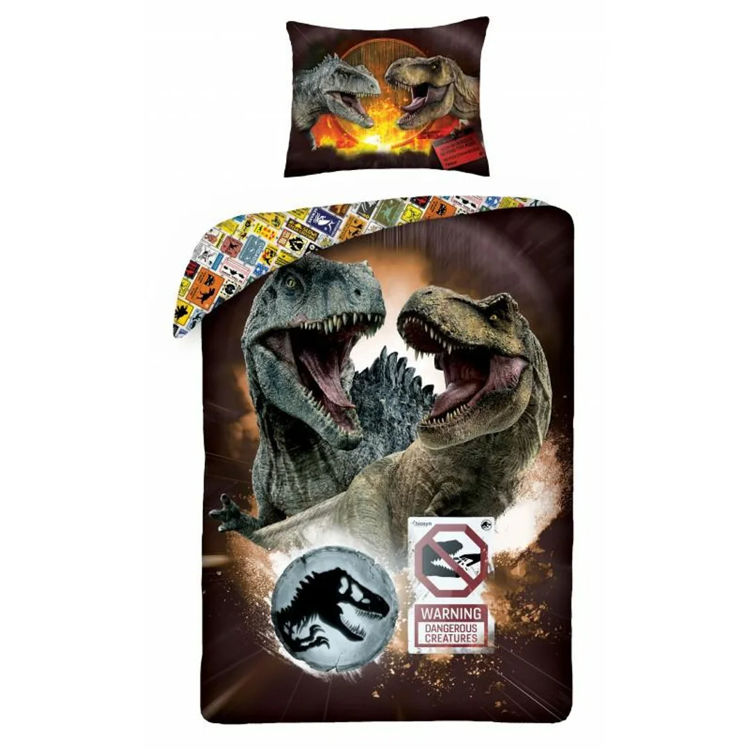 Pościel bawełniana 140x200 Dinozaury Jurassic World brązowa poszewka 70x90 Kids 12 Halantex