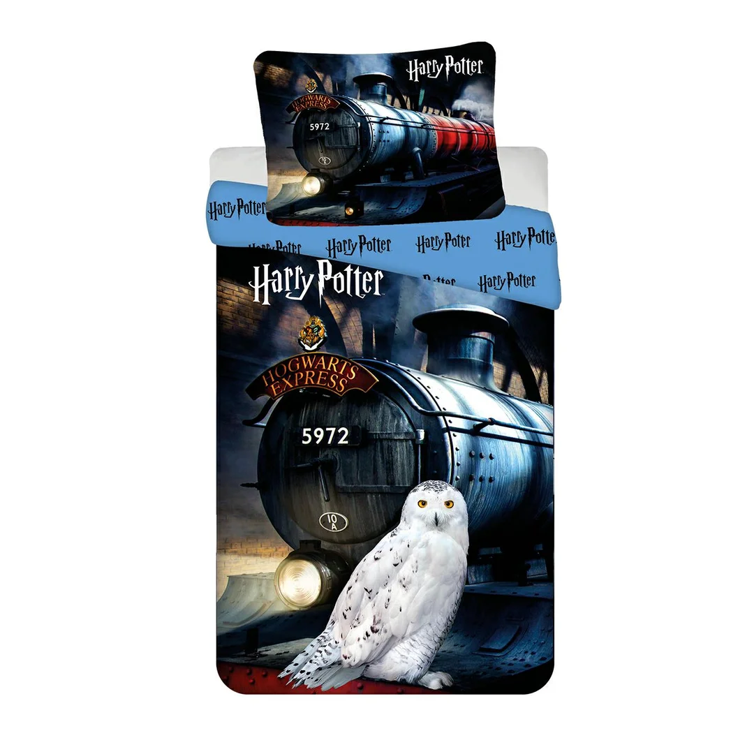 Pościel bawełniana 140x200 Harry Potter Hogwarts Express niebieska poszewka 70x90 JF24