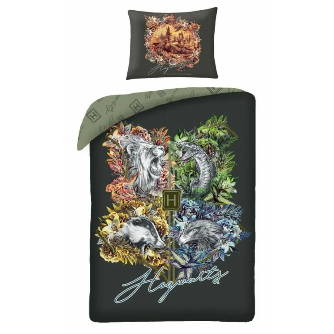Pościel bawełniana 140x200 Harry Potter zielona HP-8093BL poszewka 70x90 Halantex