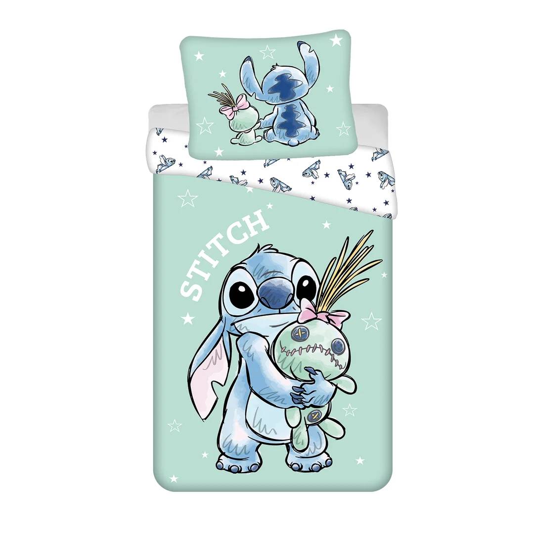 Pościel bawełniana 140x200 Lilo and Stitch Buddies miętowa poszewka 70x90 JF24
