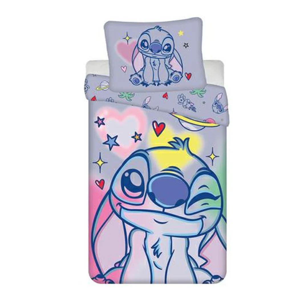 Pościel bawełniana 140x200 Lilo and Stitch niebieska poszewka 70x90 JF24