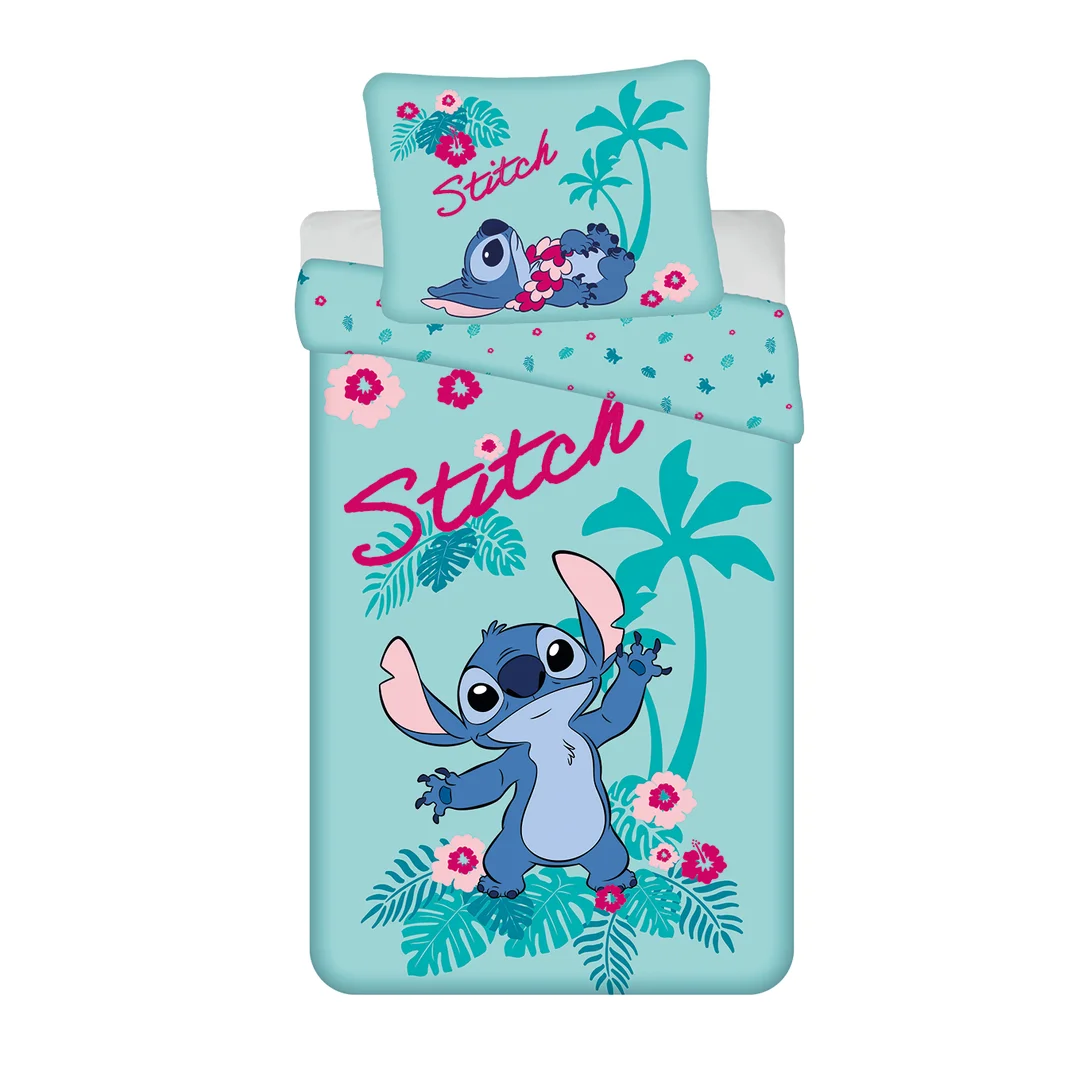 Pościel bawełniana 140x200 Lilo i Stitch Hawaii miętowa poszewka 70x90 JF24