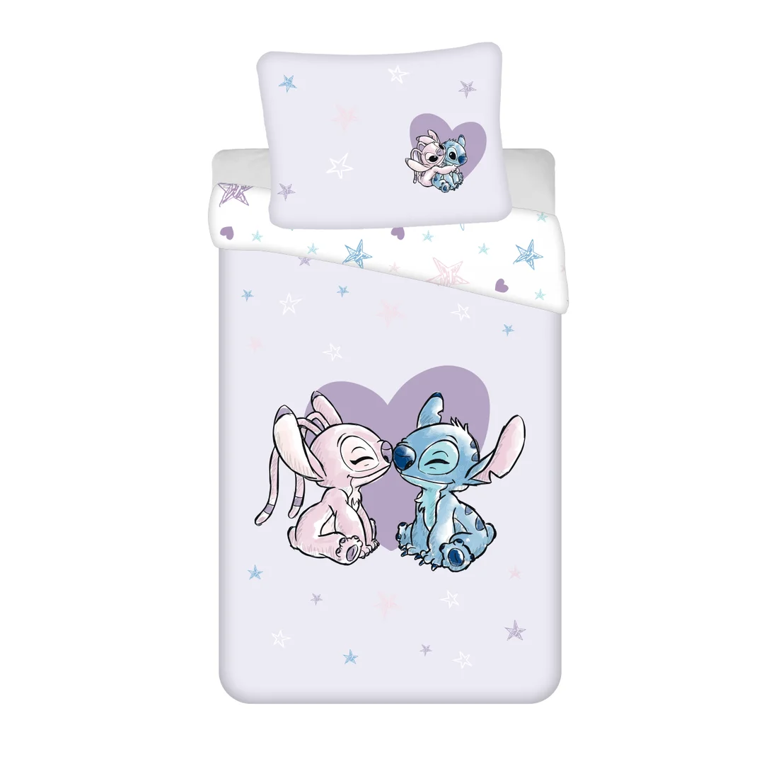 Pościel bawełniana 140x200 Lilo i Stitch Heart wrzosowa poszewka 70x90 JF 24