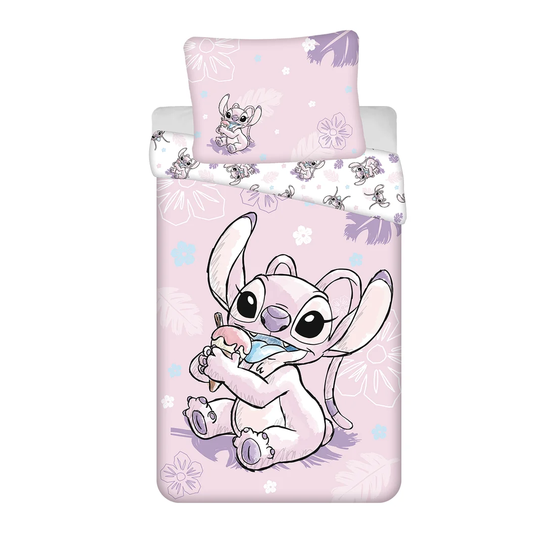 Pościel bawełniana 140x200 Lilo i Stitch Ice cream różowa fioletowa poszewka 70x90 JF 24