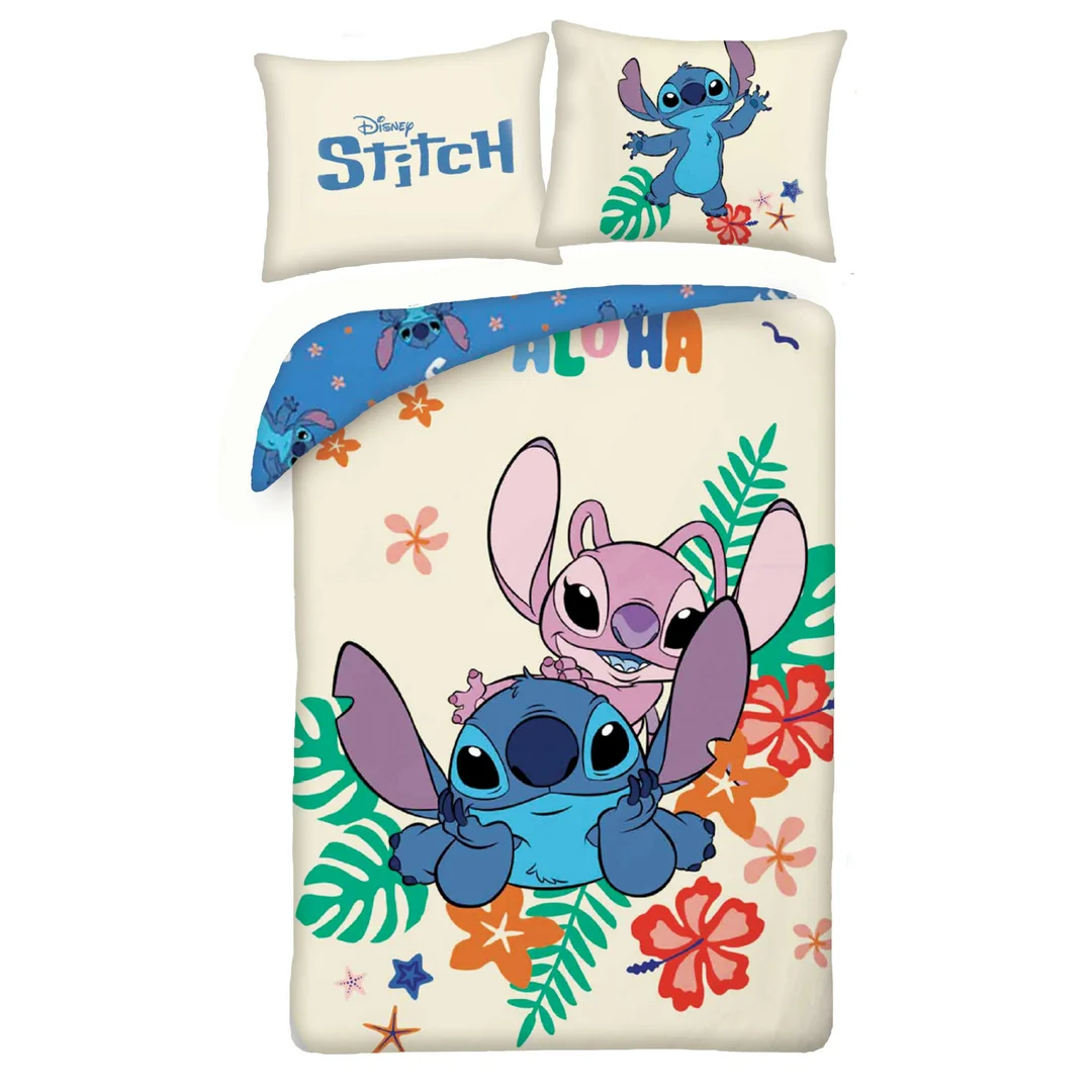 Pościel bawełniana 140x200 Lilo i Stitch kremowa niebieska poszewka 70x90 Kids 12 Halantex