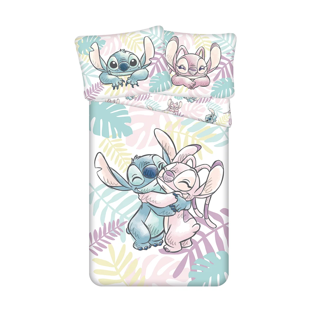 Pościel bawełniana 140x200 Lilo i Stitch liście pastelowa kolorowa poszewka 70x90 JF24