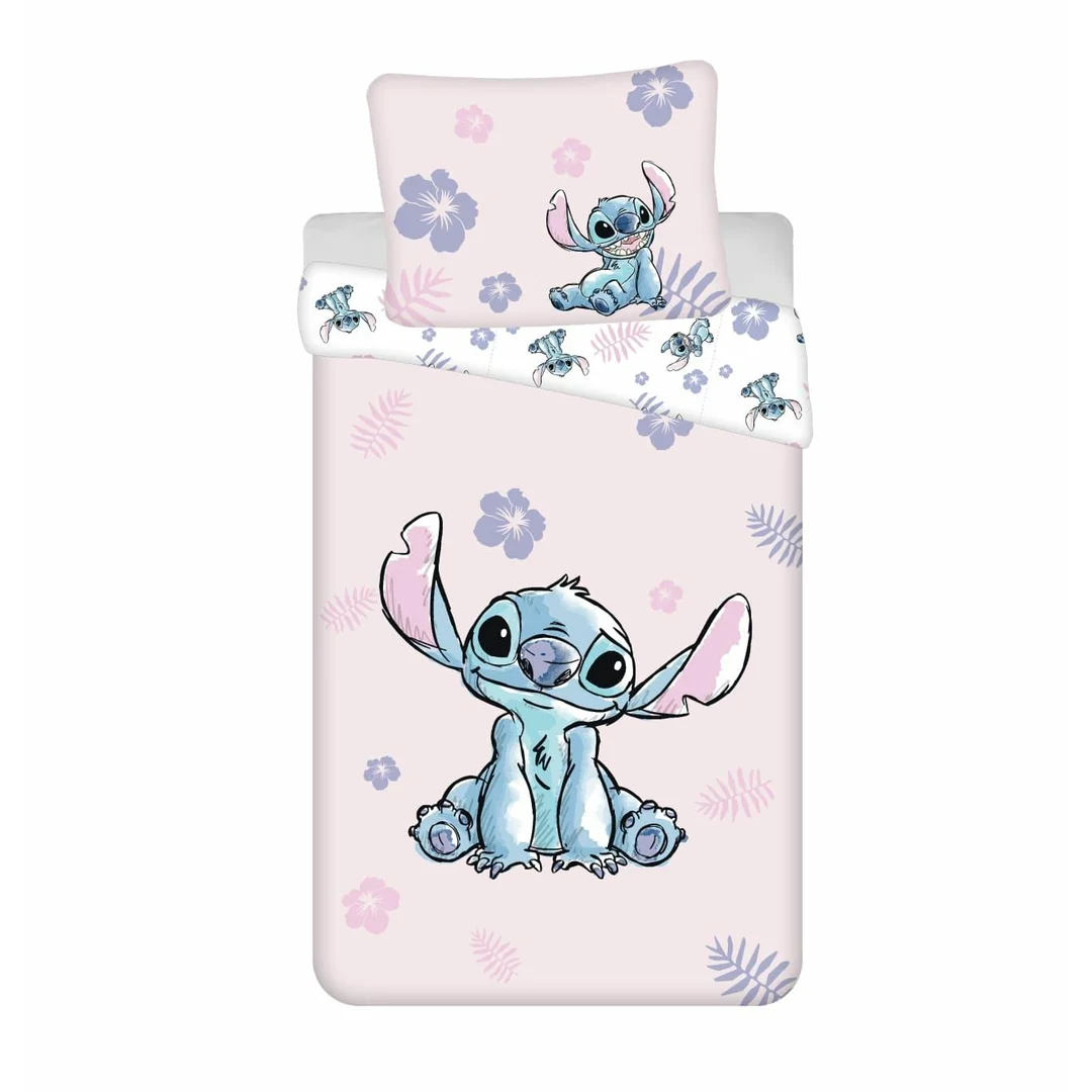 Pościel bawełniana 140x200 Lilo i Stitch różowa biała poszewka 70x90 JF 24