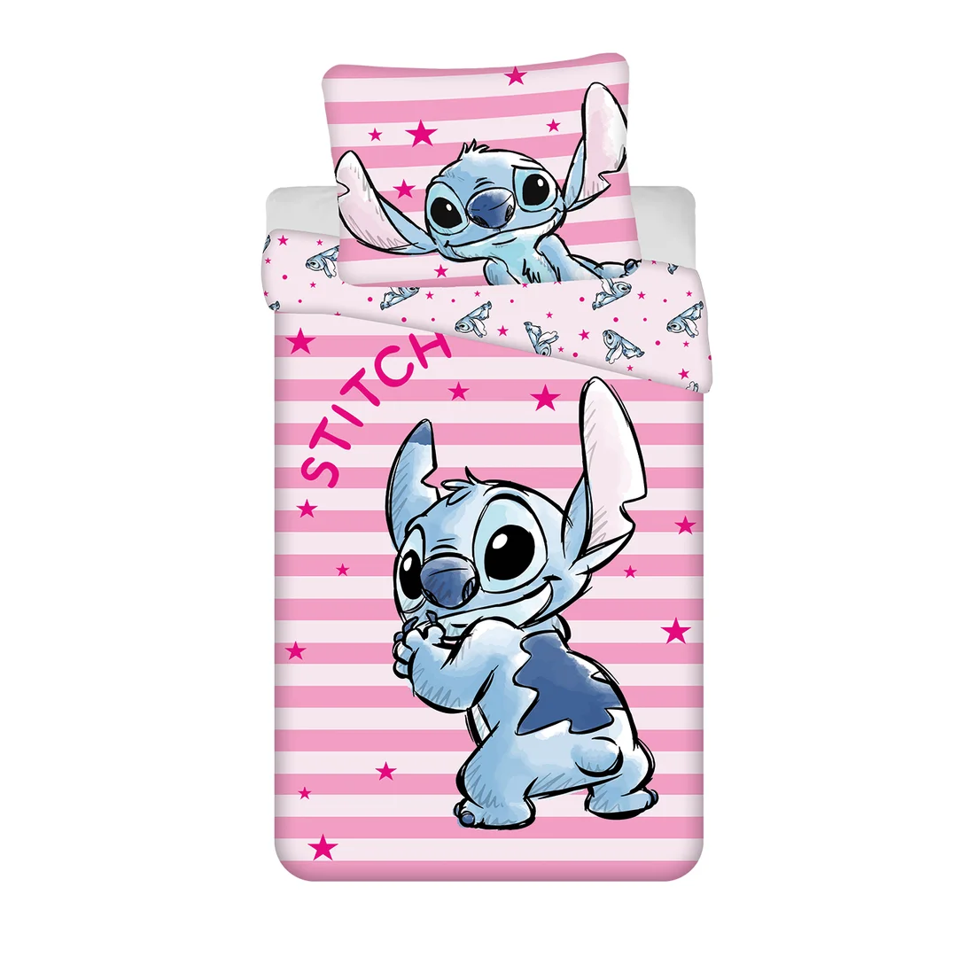 Pościel bawełniana 140x200 Lilo i Stitch różowa gwiazdy JF24