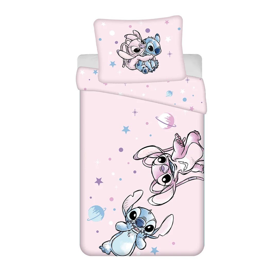 Pościel bawełniana 140x200 Lilo i Stitch Universe różowa poszewka 70x90 JF24