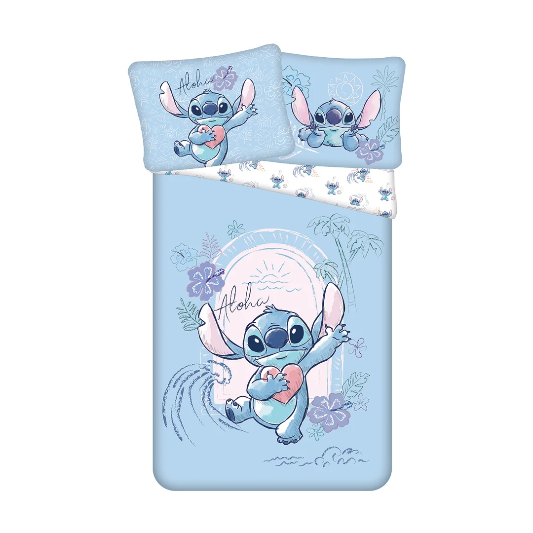 Pościel bawełniana 140x200 Lilo i Stitch Wave niebieska poszewka 70x90 JF24
