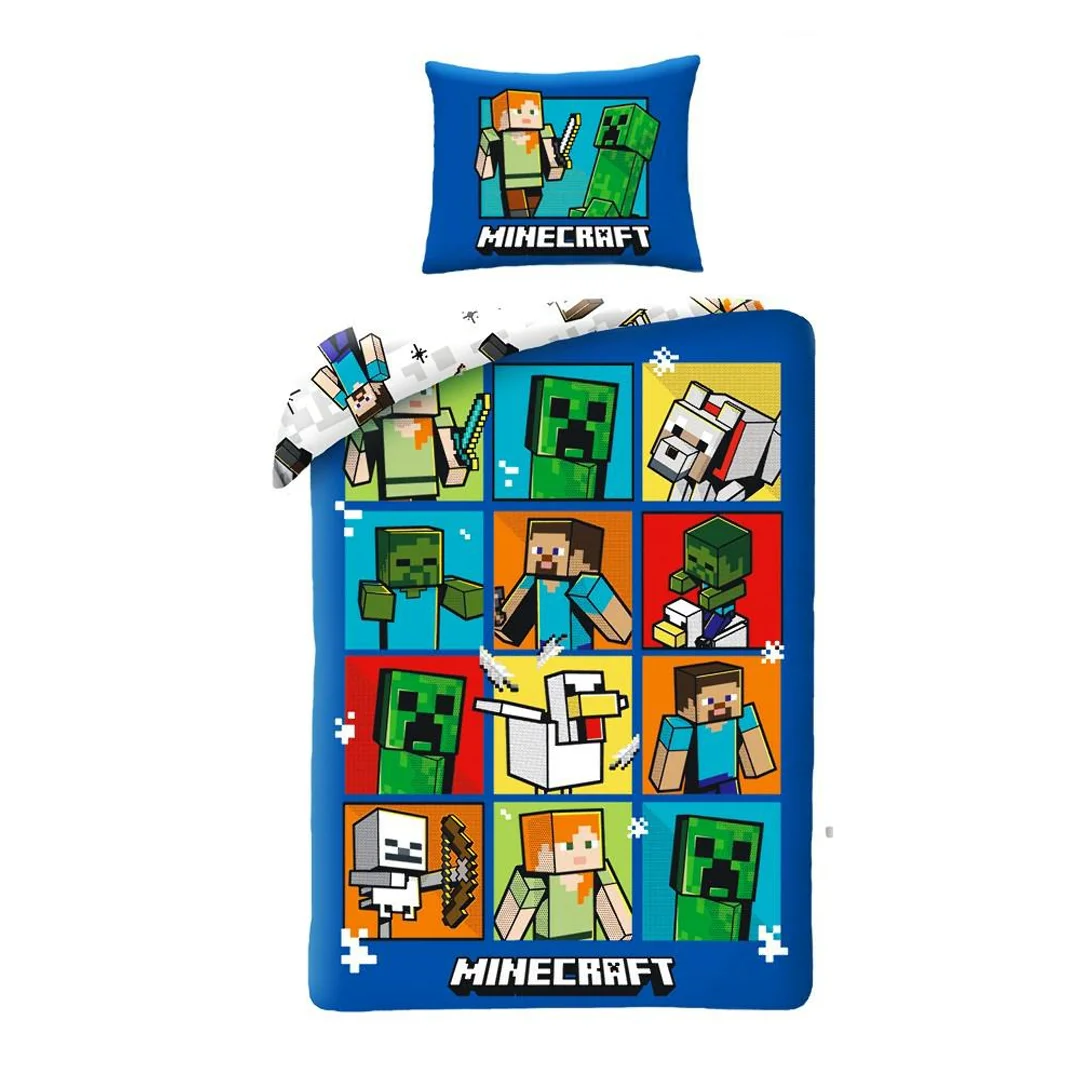 Pościel bawełniana 140x200 Minecraft niebieska kolorowa poszewka 70x90 H2
