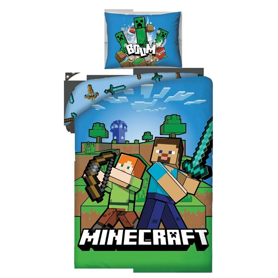 Pościel bawełniana 140x200 Minecraft niebieska poszewka 50x70 H2