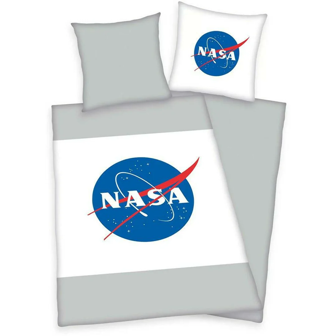 Pościel bawełniana 140x200 Nasa biała niebieska czerwona