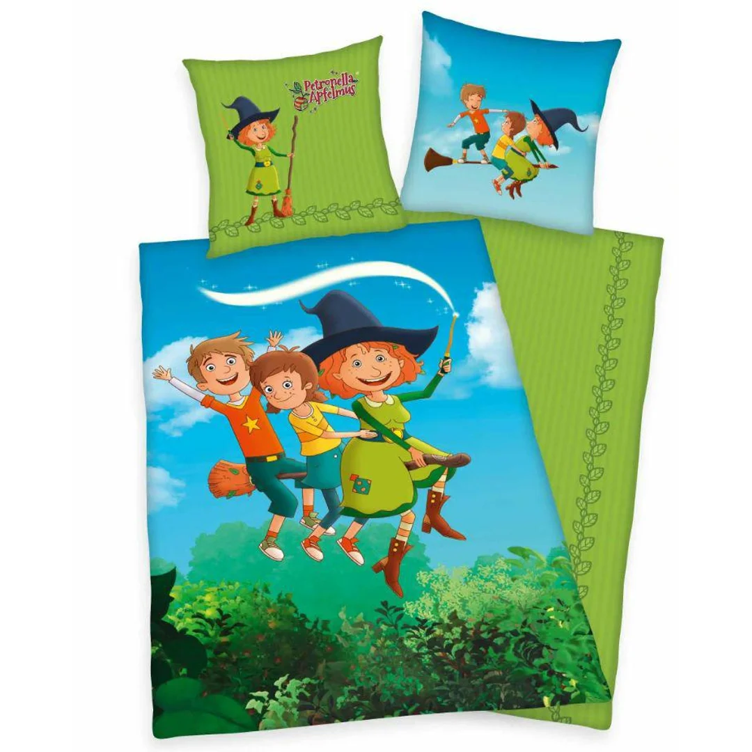 Pościel bawełniana 140x200 Petronella w sosie jabłkowym zielona niebieska poszewka 70x90 H23