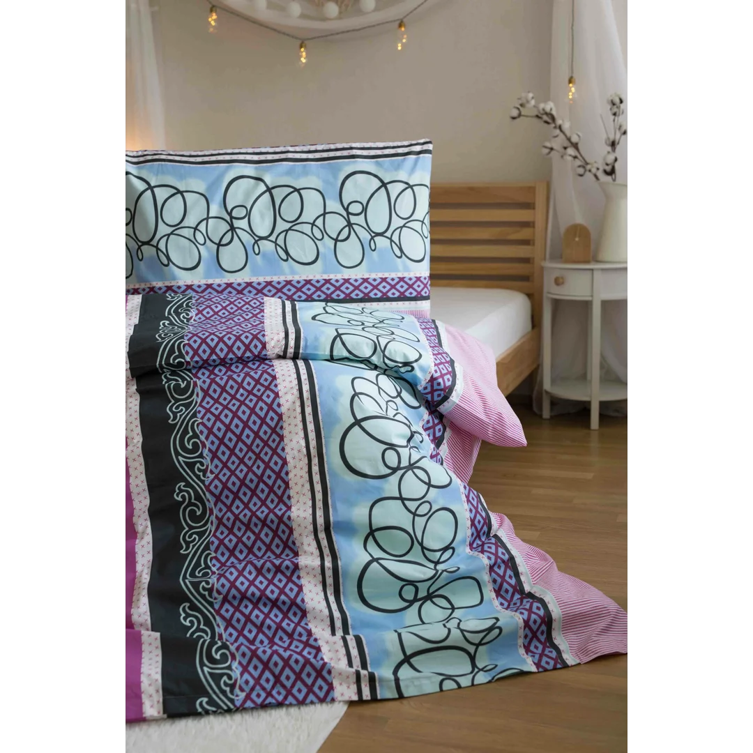 Pościel bawełniana 140x200 Purple Spin różowa fioletowa geometria poszewka 70x90